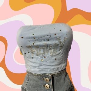 SHEIN y2k bedazzled rhinestone “honey” baby blue type top size large